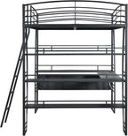 DNYN Full Size Loft Bed with Desk & Shelves & Sockets & USB Ports & Wireless Charging Design,Sturdy Metal Bedframe w/Ladder & Safety Guardrails,Perfect for Dorm,Bedroom,Guest Room, Black - Grand Goldman
