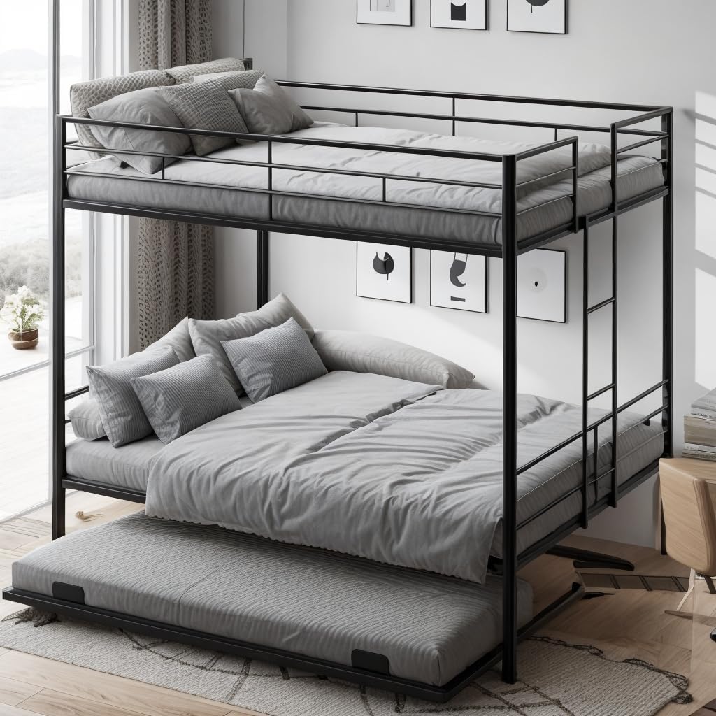 DNYN Full Size Loft Bed with Desk & Shelves & Sockets & USB Ports & Wireless Charging Design,Sturdy Metal Bedframe w/Ladder & Safety Guardrails,Perfect for Dorm,Bedroom,Guest Room, Black - Grand Goldman