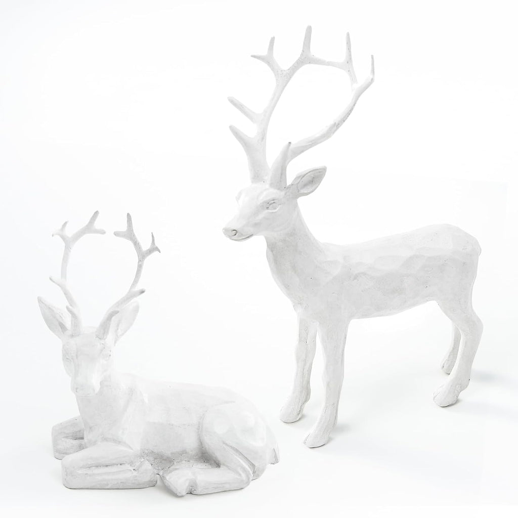 DN DECONATION 2PCS Christmas Resin Reindeer Figurines Small Gold Deer Decorative Statues Resting Lucky Deer Sculptures for Indoor Home Decor Tabletop Mantle Cabinet Desktop Office - Grand Goldman