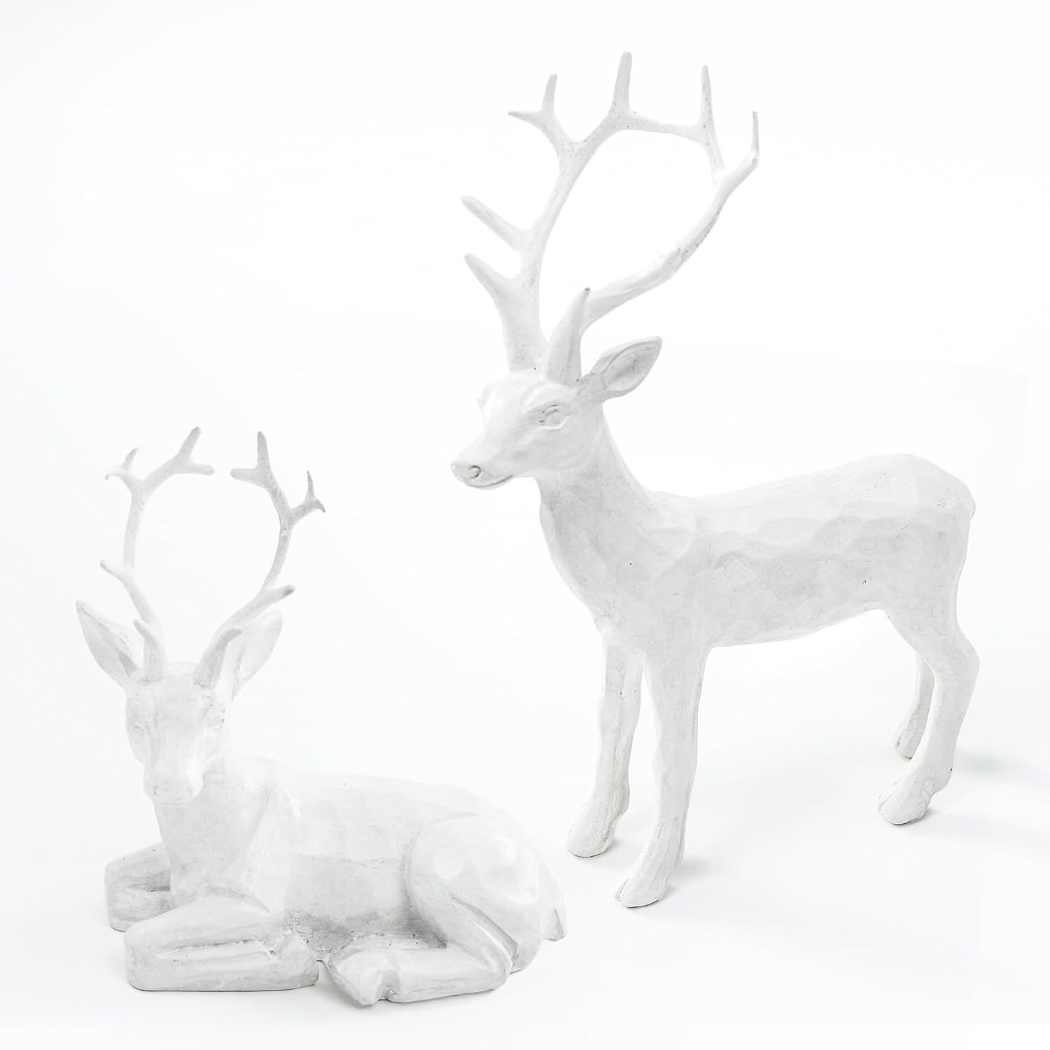 DN DECONATION 2PCS Christmas Resin Reindeer Figurines Small Gold Deer Decorative Statues Resting Lucky Deer Sculptures for Indoor Home Decor Tabletop Mantle Cabinet Desktop Office - Grand Goldman