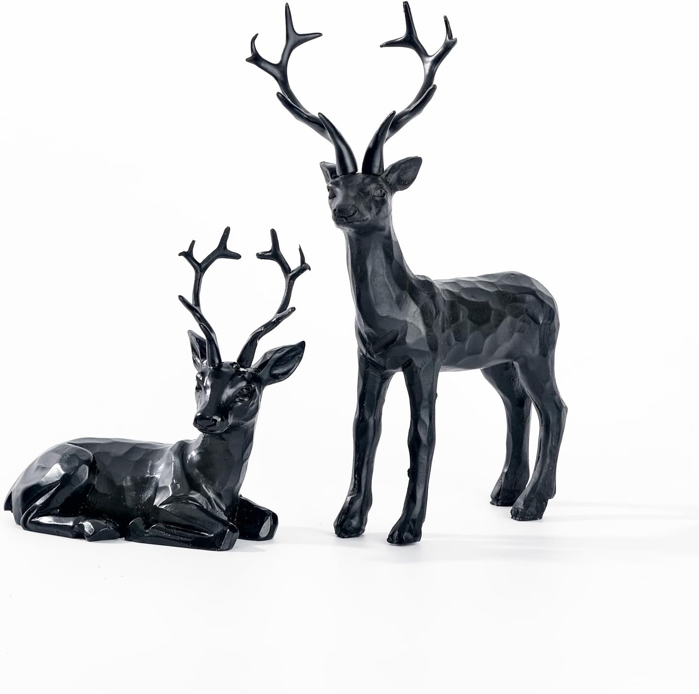 DN DECONATION 2PCS Christmas Resin Reindeer Figurines Small Gold Deer Decorative Statues Resting Lucky Deer Sculptures for Indoor Home Decor Tabletop Mantle Cabinet Desktop Office - Grand Goldman