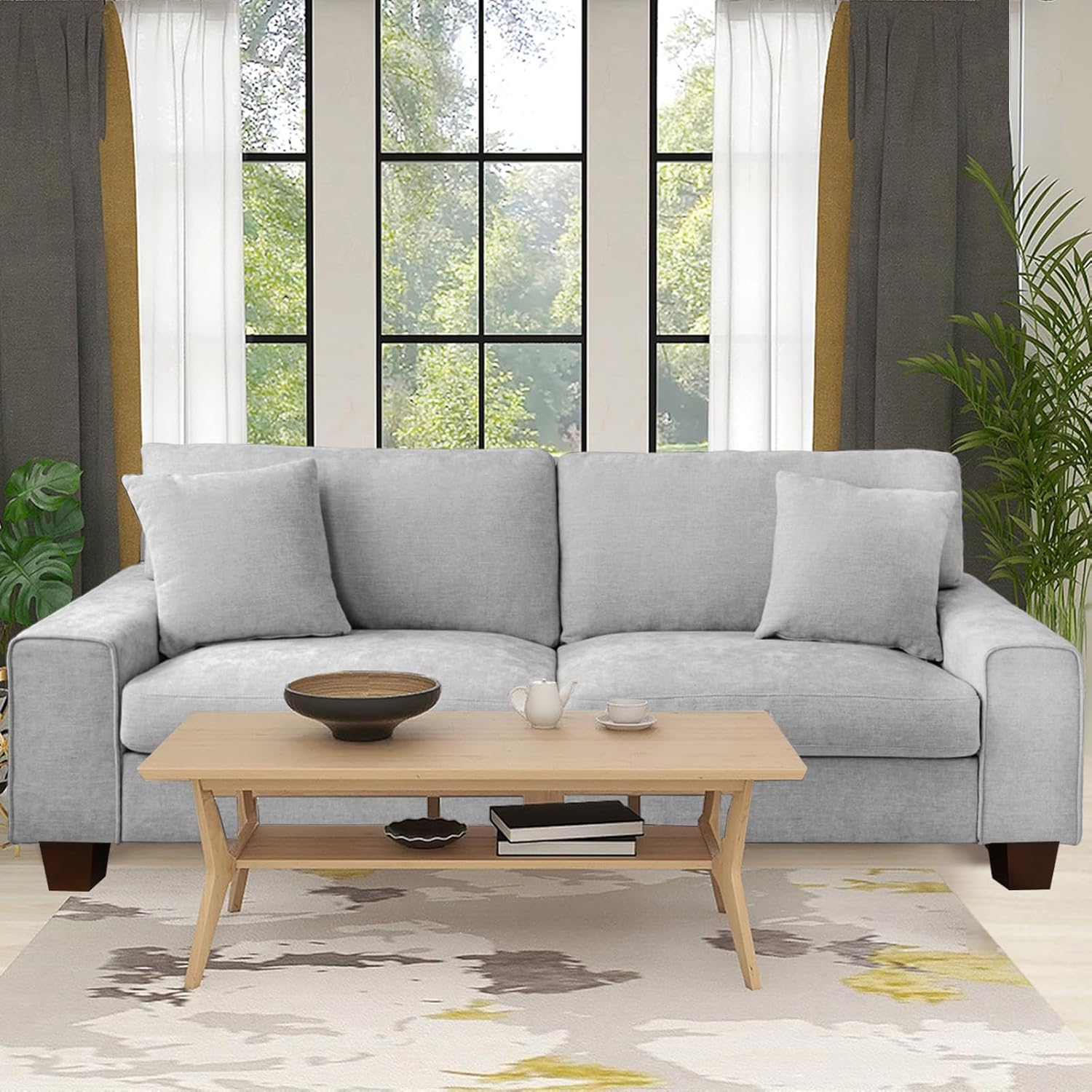 DOPEDIO Modern Living Room Chenille Recliner Sofa Small Sofa,loveseat Sofa,Removable Sofa Cover Space Spring Cushions and Solid Wood Frame, Easy to Install (71.25inch，Beige) - Grand Goldman