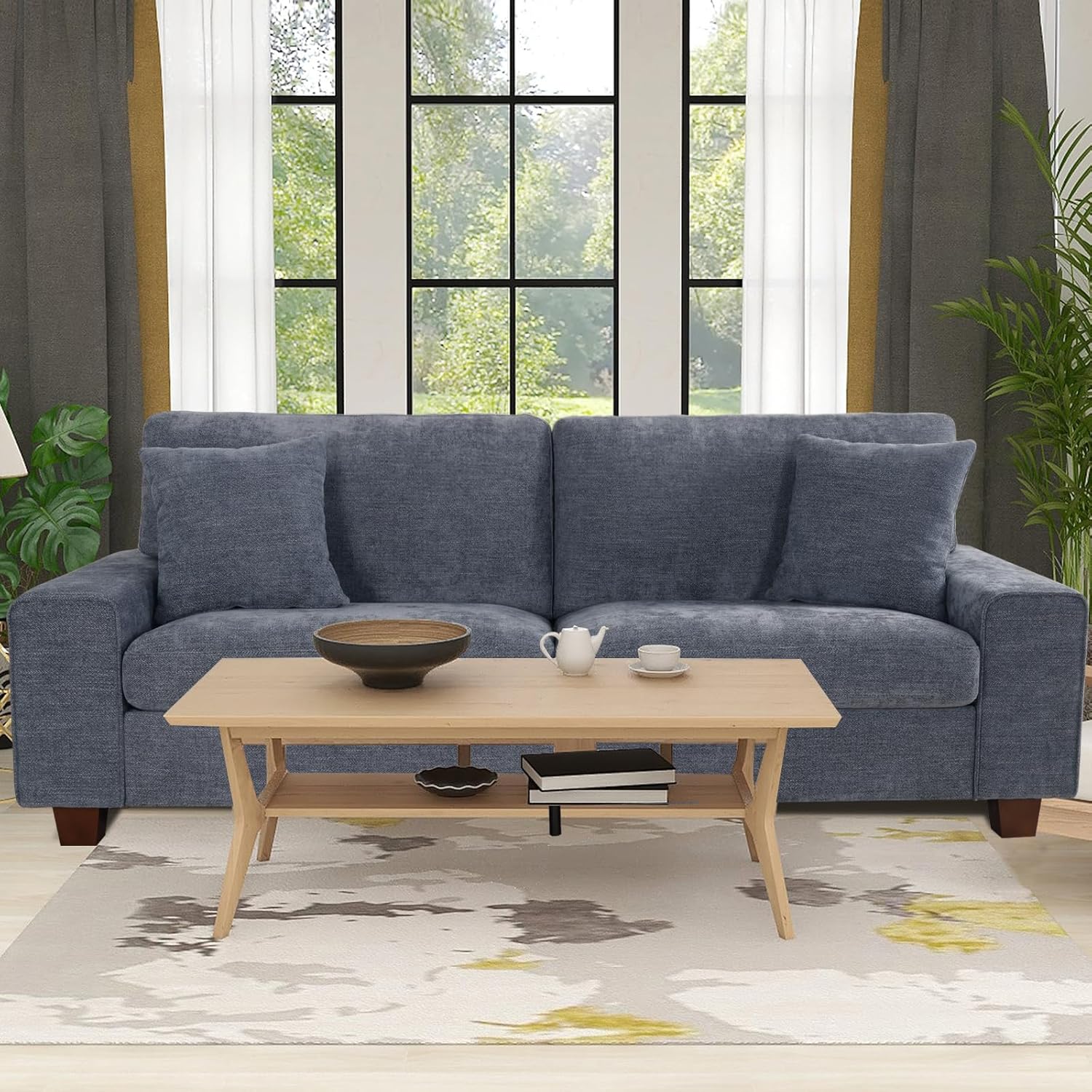 DOPEDIO Modern Living Room Chenille Recliner Sofa Small Sofa,loveseat Sofa,Removable Sofa Cover Space Spring Cushions and Solid Wood Frame, Easy to Install (71.25inch，Beige) - Grand Goldman