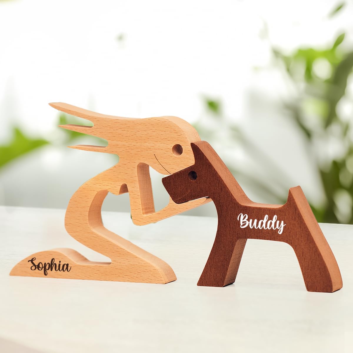 DOPTIKA Personalized Dog Wooden Sculpture, Dog Statues Home Decor, Statue Home Decorations, Wooden Decor, Table Decor Wooden Pet Carvings, Dog Memory Gifts for Dog Lovers, House Warming Gifts Ideas - Grand Goldman