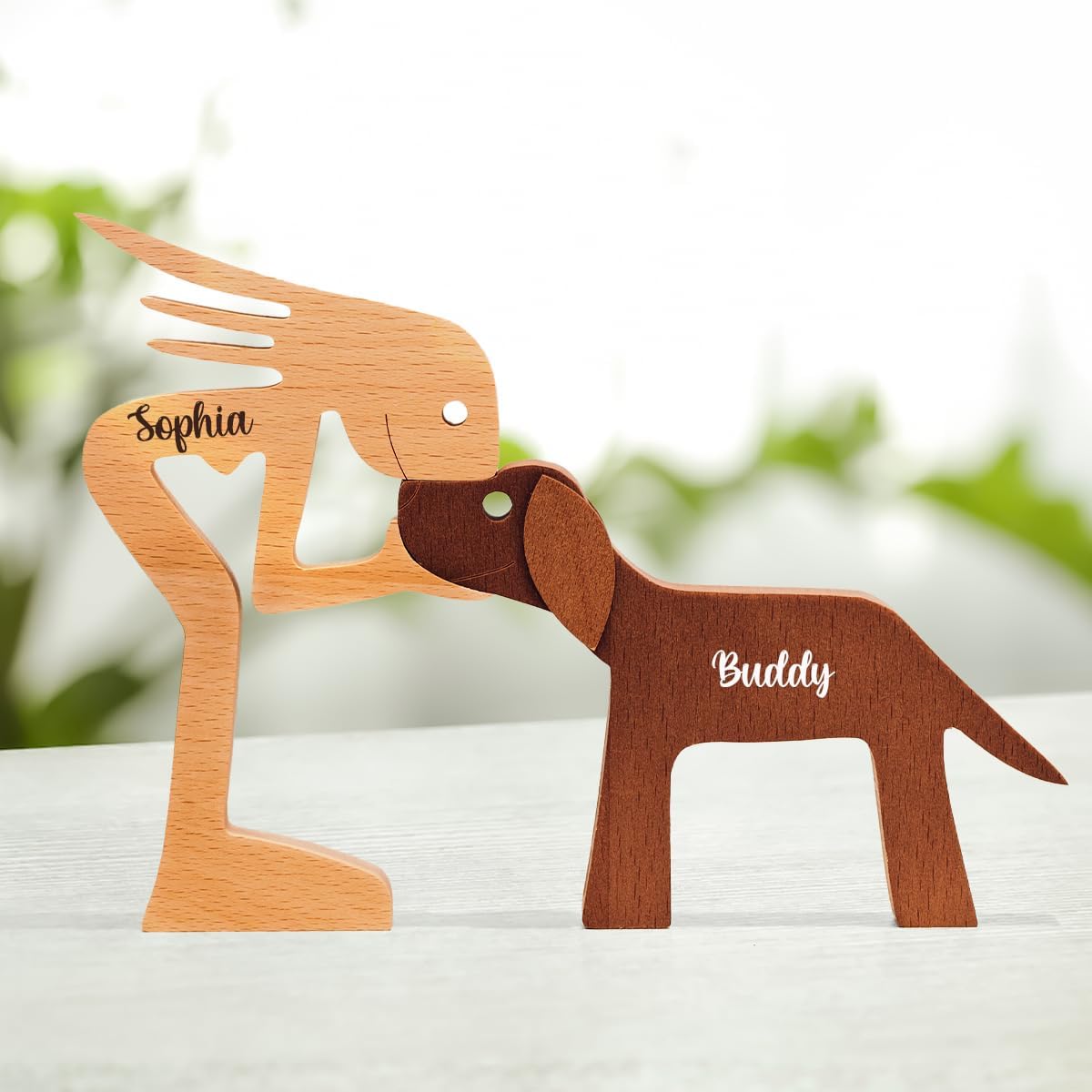 DOPTIKA Personalized Dog Wooden Sculpture, Dog Statues Home Decor, Statue Home Decorations, Wooden Decor, Table Decor Wooden Pet Carvings, Dog Memory Gifts for Dog Lovers, House Warming Gifts Ideas - Grand Goldman