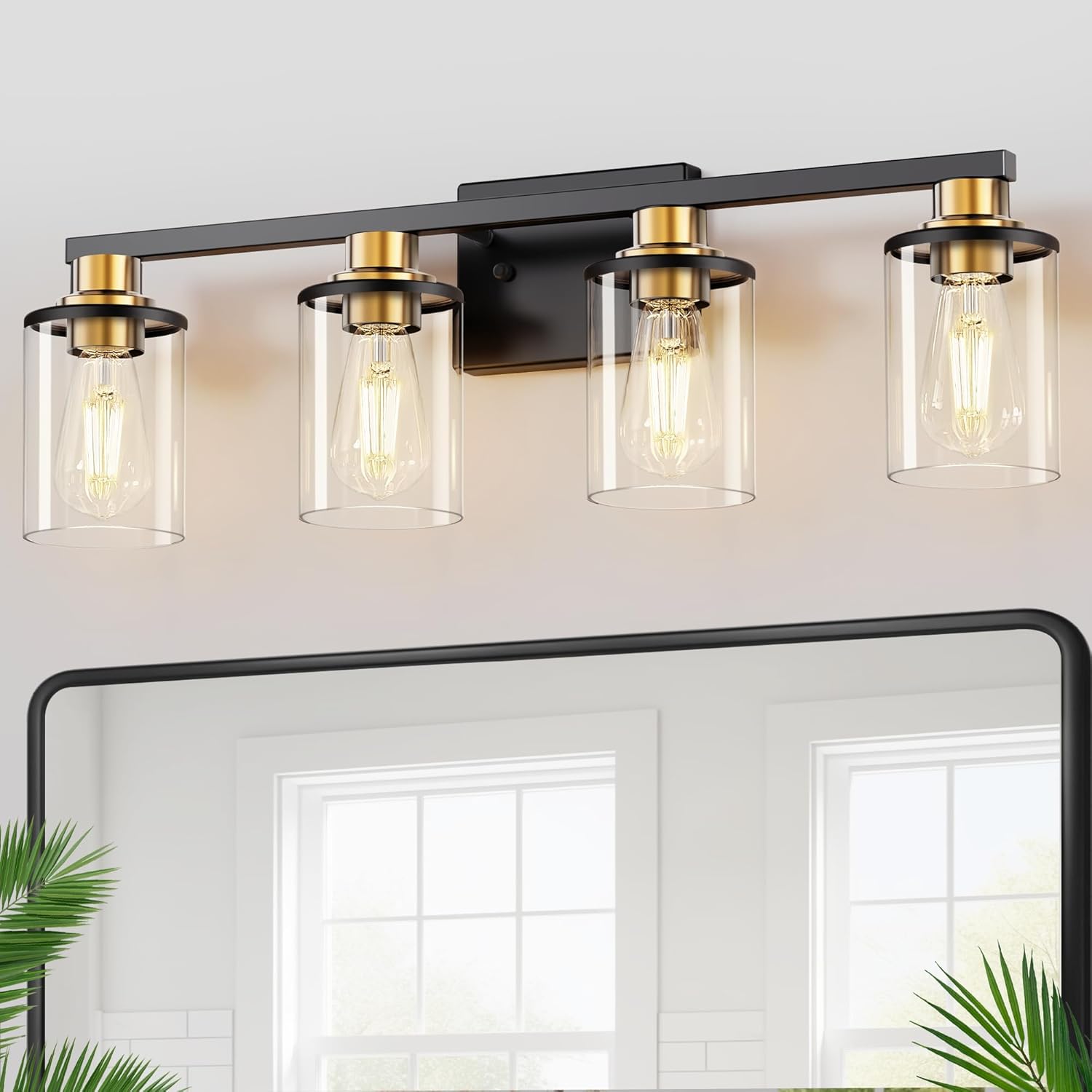 DORESshop 20 Inch Bathroom Light Fixtures, 3-Light Black Bathroom Lighting Fixtures Over Mirror with Clear Glass Shade, Vanity Lights for Bathroom Living Room Bedroom, ETL Listed - Grand Goldman