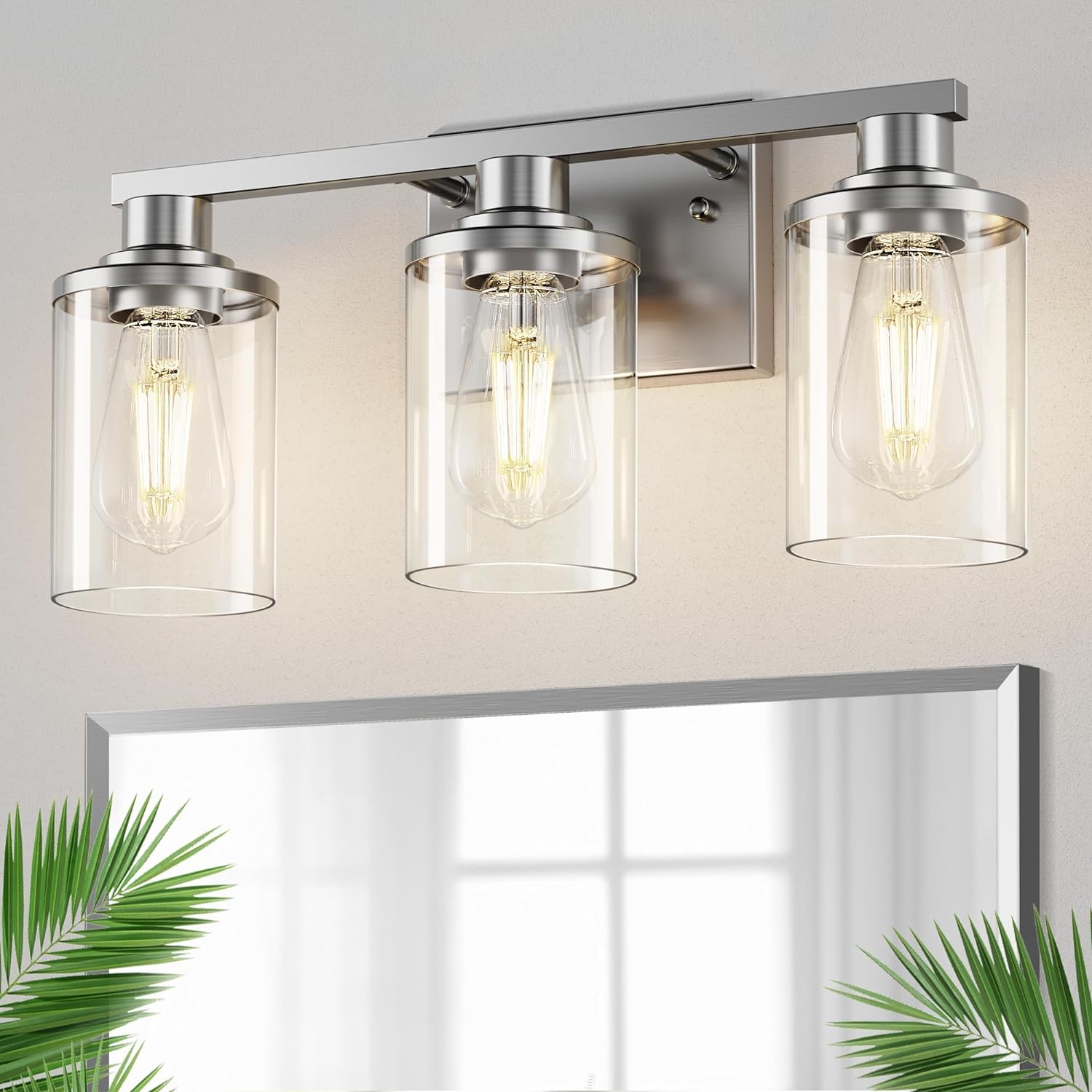 DORESshop 20 Inch Bathroom Light Fixtures, 3-Light Black Bathroom Lighting Fixtures Over Mirror with Clear Glass Shade, Vanity Lights for Bathroom Living Room Bedroom, ETL Listed - Grand Goldman