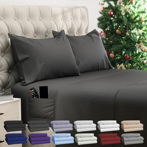 DREAMCARE King Size Sheets Set – 4 pcs Cooling Sheets – up to 21” Deep Pocket King Sheet Set – Hotel Luxury Sheets & Pillowcases – Superior Softness 100% Fine Microfiber with Side Pocket – Gray - Grand Goldman
