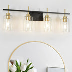 DSMJFU Black and Gold Wall Sconces Set of Two, Bathroom Sconce Wall Lighting Set of 2,Modern Glass Bathroom Wall Light, Wall Mounted Light for Bedroom Living Room Hallway - Grand Goldman