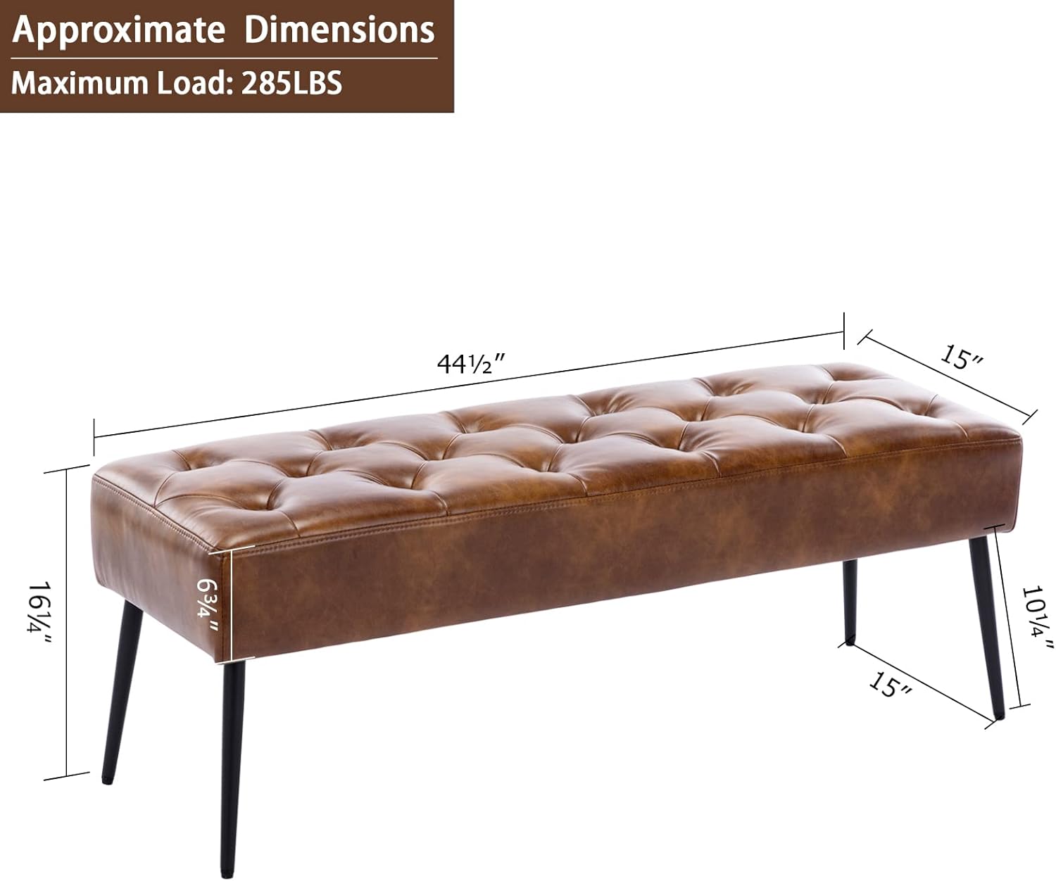 DUHOME Button-Tufted Ottoman Bench, Upholstered Bedroom Benches Leather Footrest Stool Accent Bench for Entryway Dining Room Living Room Bedroom End of Bed, Yellowish Brown - Grand Goldman