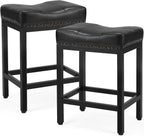 DUMOS Bar Stools Set of 4, 24 inch Counter Height Bar Stools, Upholstered Modern Kitchen Barstools with Metal Base, PU Leather Saddle Stools for Kitchen Island, Grey - Grand Goldman
