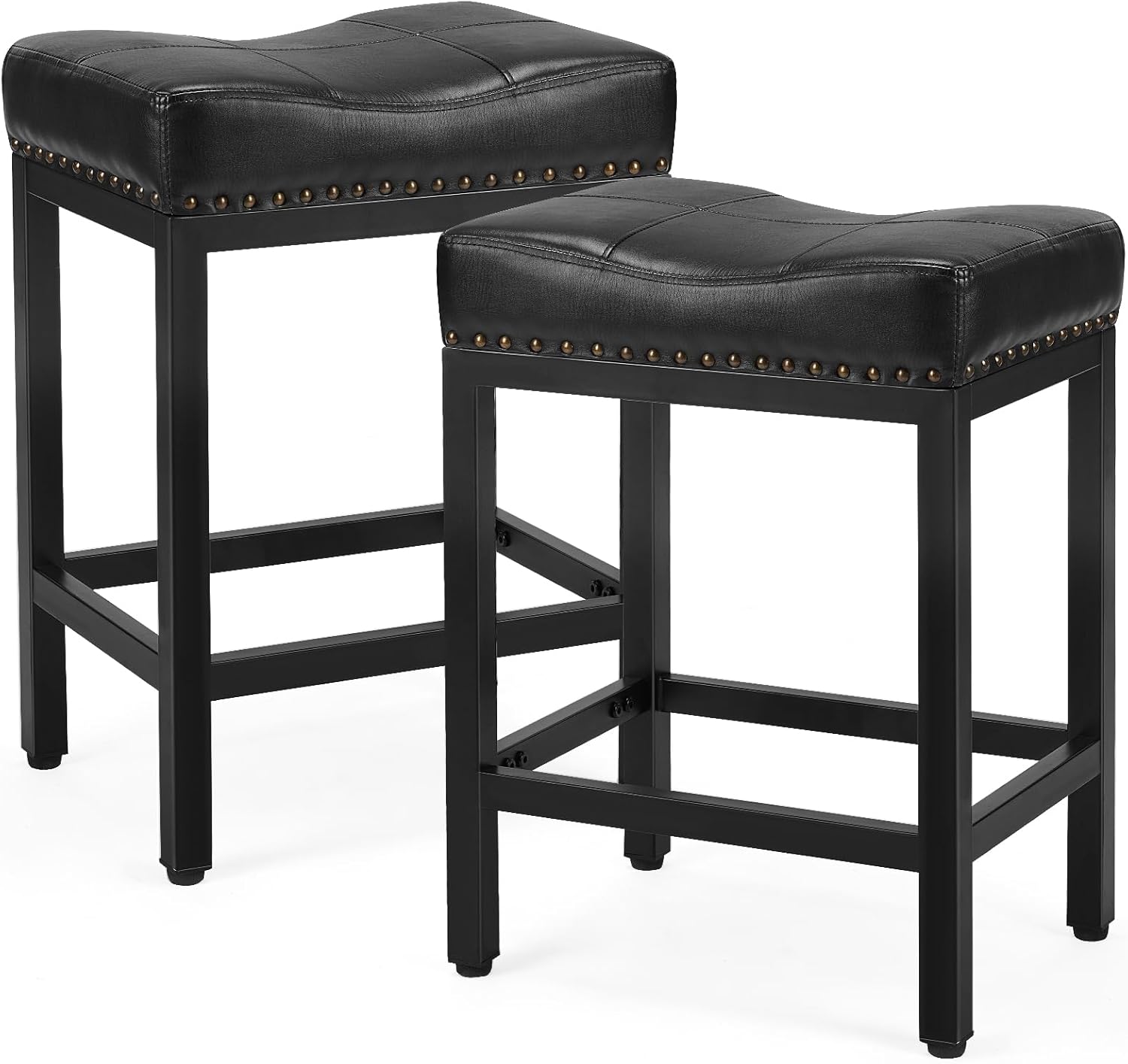 DUMOS Bar Stools Set of 4, 24 inch Counter Height Bar Stools, Upholstered Modern Kitchen Barstools with Metal Base, PU Leather Saddle Stools for Kitchen Island, Grey - Grand Goldman