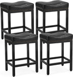 DUMOS Bar Stools Set of 4, 24 inch Counter Height Bar Stools, Upholstered Modern Kitchen Barstools with Metal Base, PU Leather Saddle Stools for Kitchen Island, Grey - Grand Goldman