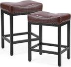 DUMOS Bar Stools Set of 4, 24 inch Counter Height Bar Stools, Upholstered Modern Kitchen Barstools with Metal Base, PU Leather Saddle Stools for Kitchen Island, Grey - Grand Goldman