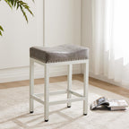 DUMOS Bar Stools Set of 4, 24 inch Counter Height Bar Stools, Upholstered Modern Kitchen Barstools with Metal Base, PU Leather Saddle Stools for Kitchen Island, Grey - Grand Goldman
