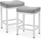 DUMOS Bar Stools Set of 4, 24 inch Counter Height Bar Stools, Upholstered Modern Kitchen Barstools with Metal Base, PU Leather Saddle Stools for Kitchen Island, Grey - Grand Goldman