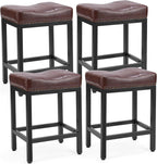 DUMOS Bar Stools Set of 4, 24 inch Counter Height Bar Stools, Upholstered Modern Kitchen Barstools with Metal Base, PU Leather Saddle Stools for Kitchen Island, Grey - Grand Goldman