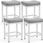 DUMOS Bar Stools Set of 4, 24 inch Counter Height Bar Stools, Upholstered Modern Kitchen Barstools with Metal Base, PU Leather Saddle Stools for Kitchen Island, Grey - Grand Goldman