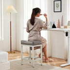DUMOS Bar Stools Set of 4, 24 inch Counter Height Bar Stools, Upholstered Modern Kitchen Barstools with Metal Base, PU Leather Saddle Stools for Kitchen Island, Grey - Grand Goldman