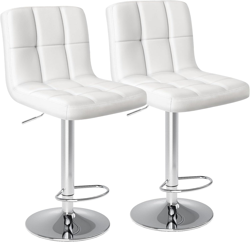 DUMOS Bar Stools Set of 4, 24 inch Counter Height Bar Stools, Upholstered Modern Kitchen Barstools with Metal Base, PU Leather Saddle Stools for Kitchen Island, White - Grand Goldman