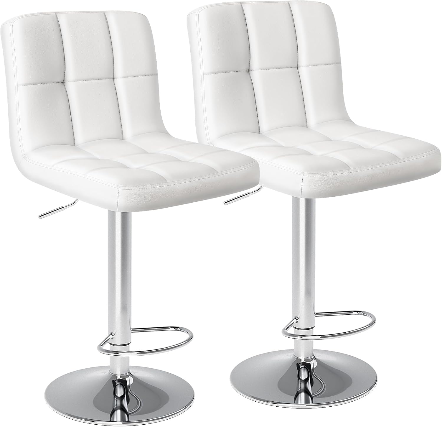 DUMOS Bar Stools Set of 4, 24 inch Counter Height Bar Stools, Upholstered Modern Kitchen Barstools with Metal Base, PU Leather Saddle Stools for Kitchen Island, White - Grand Goldman