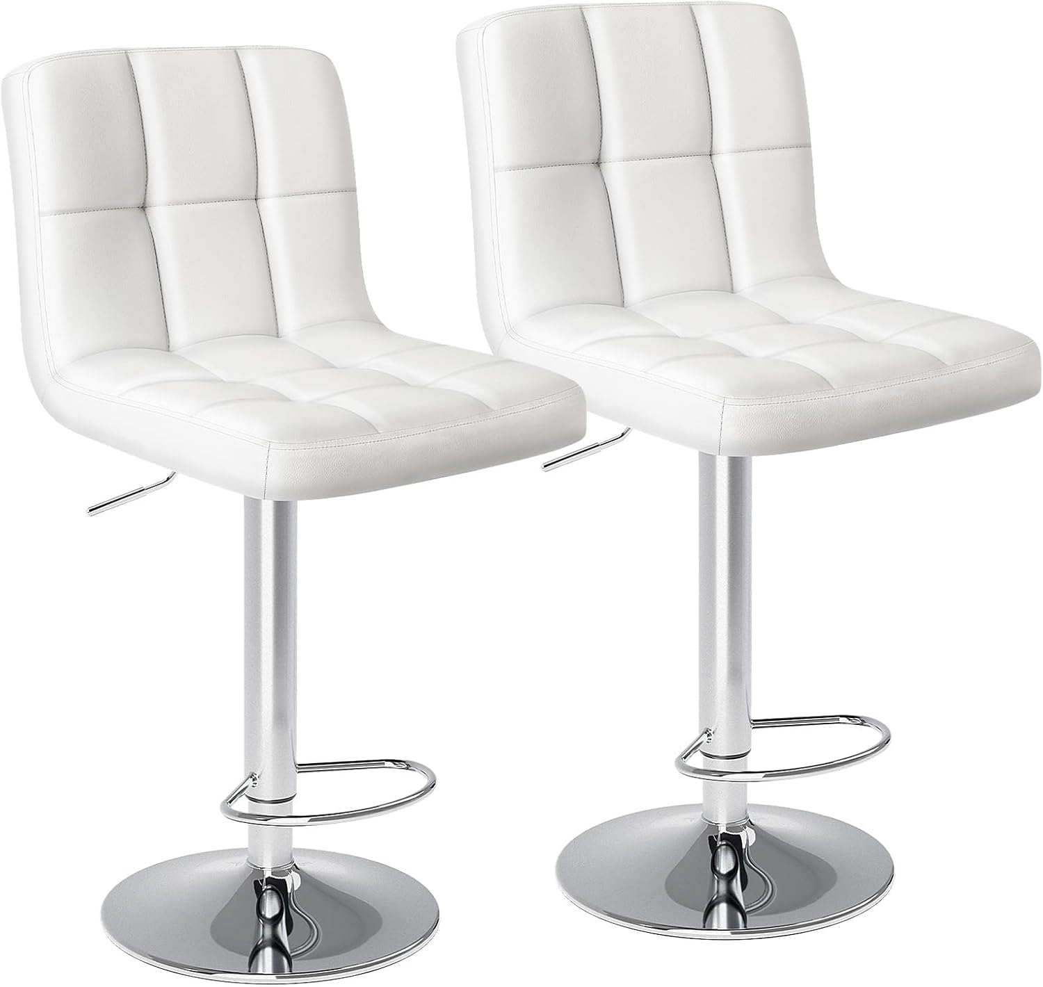 DUMOS Bar Stools Set of 4, 24 inch Counter Height Bar Stools, Upholstered Modern Kitchen Barstools with Metal Base, PU Leather Saddle Stools for Kitchen Island, White - Grand Goldman