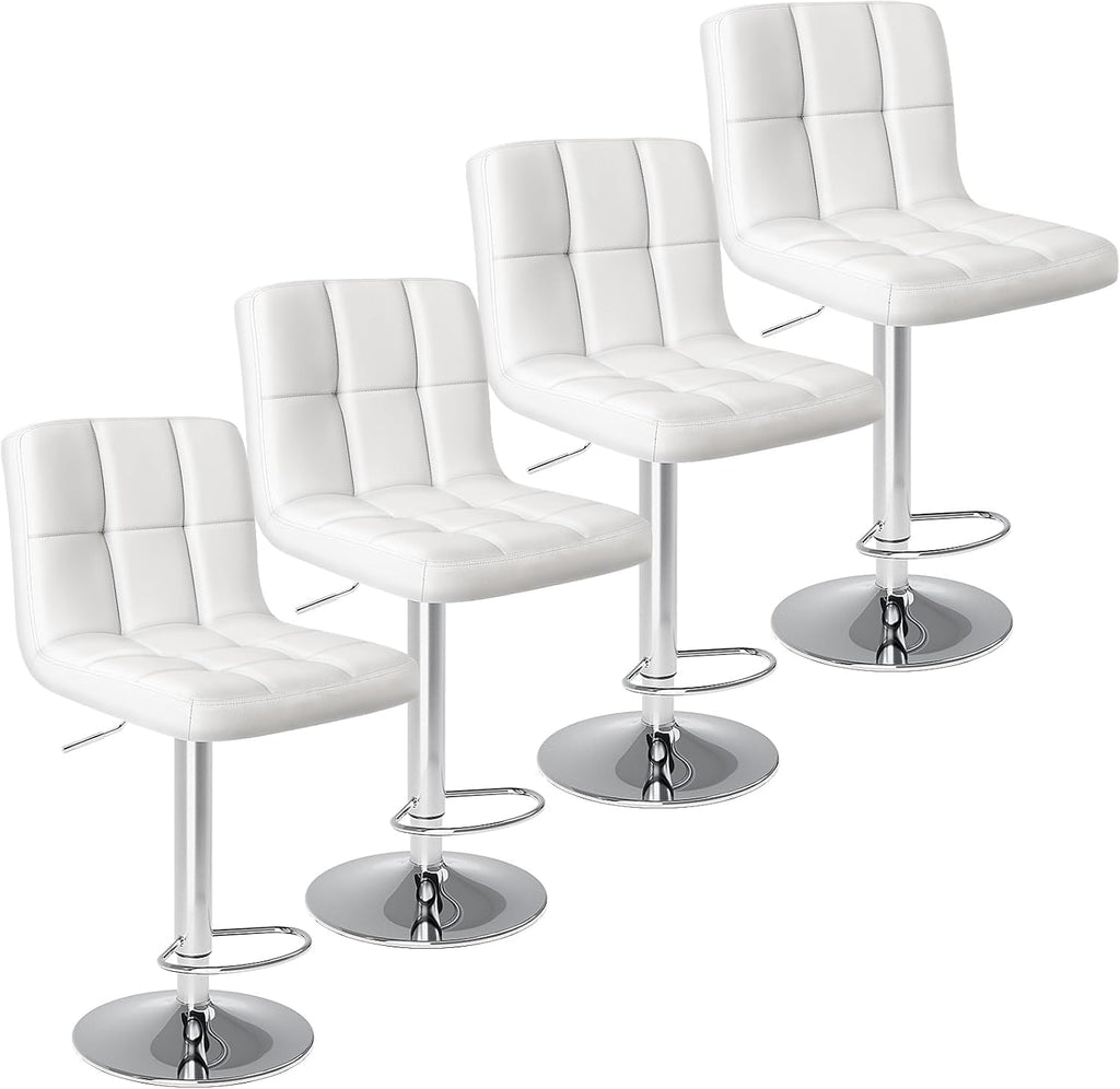 DUMOS Bar Stools Set of 4, 24 inch Counter Height Bar Stools, Upholstered Modern Kitchen Barstools with Metal Base, PU Leather Saddle Stools for Kitchen Island, White - Grand Goldman