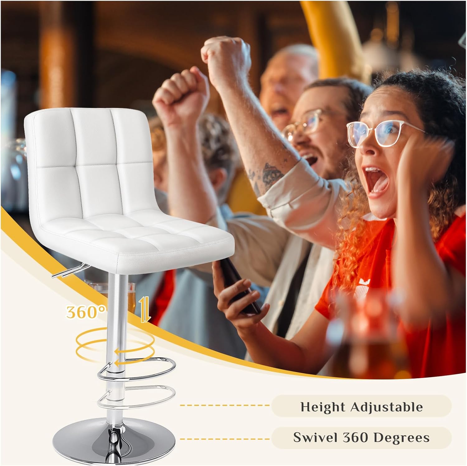 DUMOS Bar Stools Set of 4, 24 inch Counter Height Bar Stools, Upholstered Modern Kitchen Barstools with Metal Base, PU Leather Saddle Stools for Kitchen Island, White - Grand Goldman