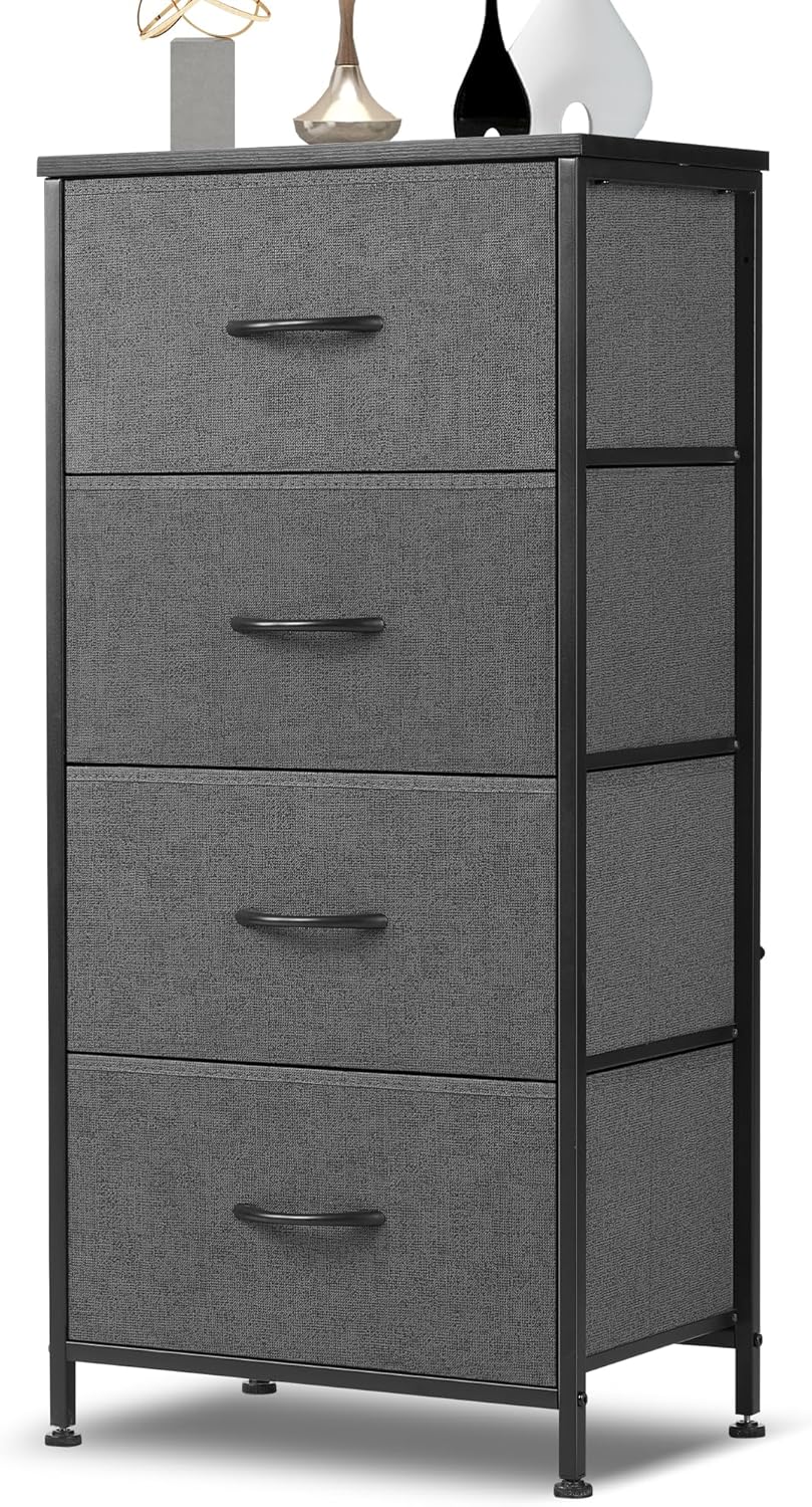 DUMOS Dresser for Bedroom, Storage Drawers, Fabric Storage Tower with 9 Drawers, Chest of Drawers with Fabric Bins, Sturdy Metal Frame, Wood Tabletop for Kids Room, Closet, Entryway, Nursery - Grand Goldman