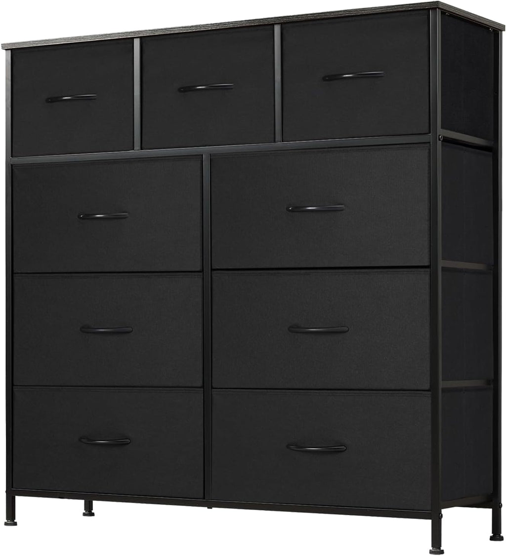 DUMOS Dresser for Bedroom, Storage Drawers, Fabric Storage Tower with 9 Drawers, Chest of Drawers with Fabric Bins, Sturdy Metal Frame, Wood Tabletop for Kids Room, Closet, Entryway, Nursery - Grand Goldman
