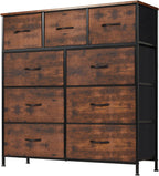 DUMOS Dresser for Bedroom, Storage Drawers, Fabric Storage Tower with 9 Drawers, Chest of Drawers with Fabric Bins, Sturdy Metal Frame, Wood Tabletop for Kids Room, Closet, Entryway, Nursery - Grand Goldman