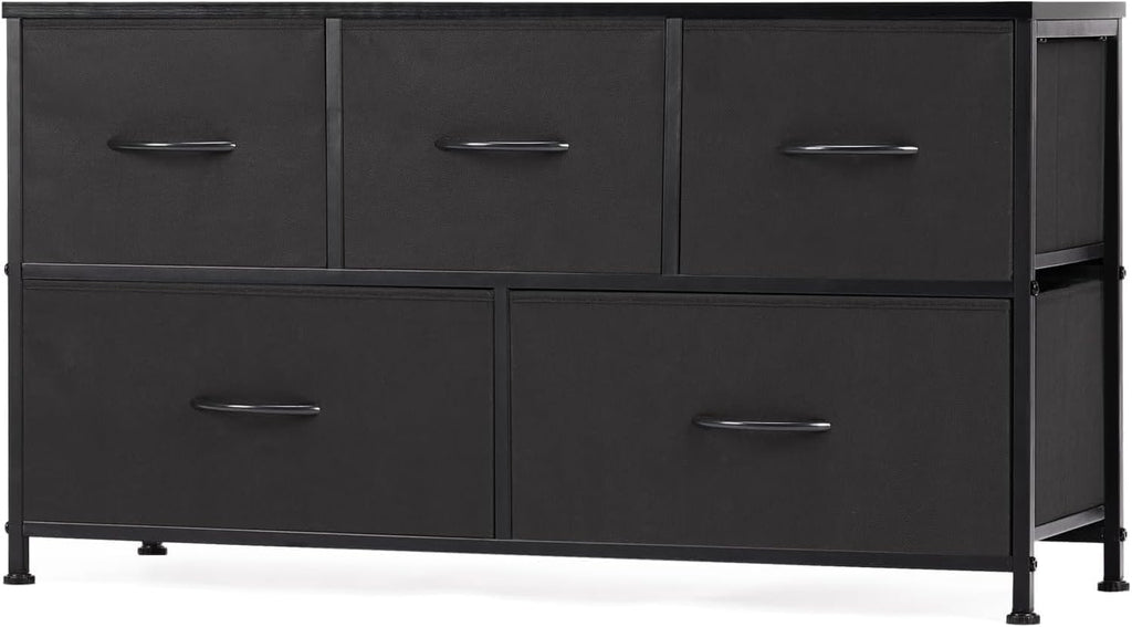 DUMOS Dresser for Bedroom, Storage Drawers, Fabric Storage Tower with 9 Drawers, Chest of Drawers with Fabric Bins, Sturdy Metal Frame, Wood Tabletop for Kids Room, Closet, Entryway, Nursery - Grand Goldman