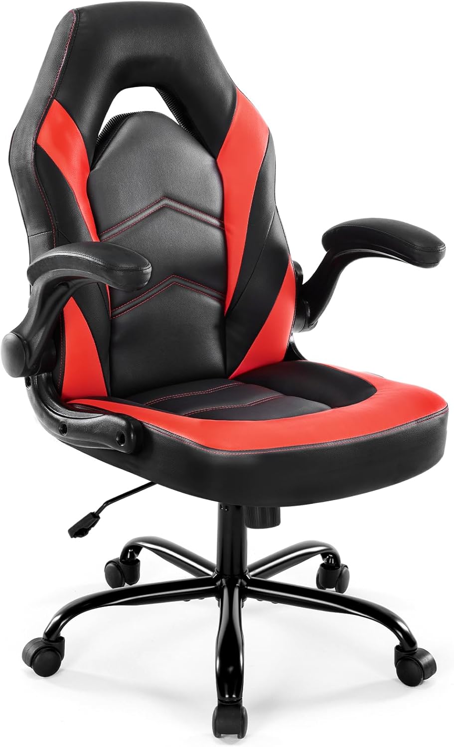 DUMOS Ergonomic Computer Gaming Chair - Home Office Desk with PU Leather Lumbar Support, Height Adjustable Big and Tall Video Game with Flip-up Armrest, Swivel Wheels for Adults and Teens - Grand Goldman