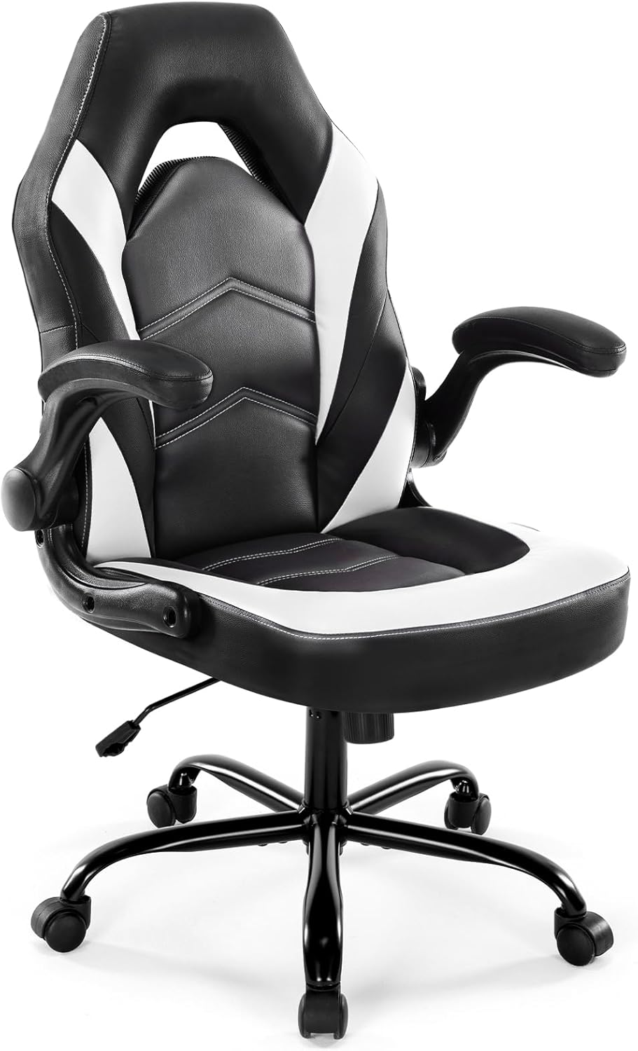 DUMOS Ergonomic Computer Gaming Chair - Home Office Desk with PU Leather Lumbar Support, Height Adjustable Big and Tall Video Game with Flip-up Armrest, Swivel Wheels for Adults and Teens - Grand Goldman