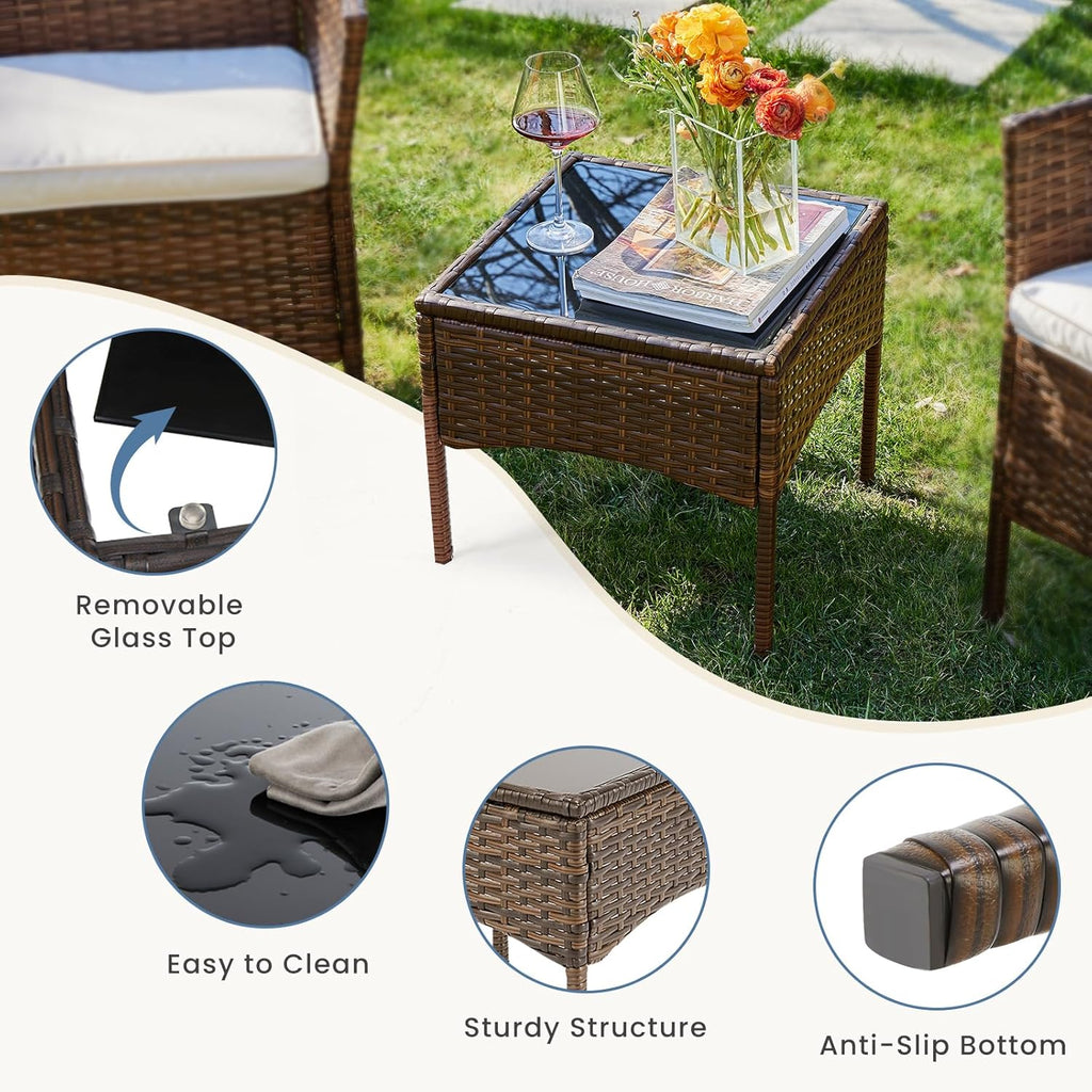DUMOS Patio Furniture Set 4 Pieces, Outdoor Wicker Furniture with Coffee Table, Modern Rattan Patio Chairs Conversation Sets with Sofa for Garden, Terrace, Porch, Balconies, Lawns (Black and Beige) - Grand Goldman