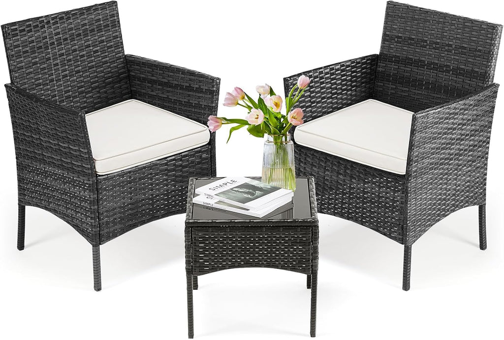 DUMOS Patio Furniture Set 4 Pieces, Outdoor Wicker Furniture with Coffee Table, Modern Rattan Patio Chairs Conversation Sets with Sofa for Garden, Terrace, Porch, Balconies, Lawns (Black and Beige) - Grand Goldman