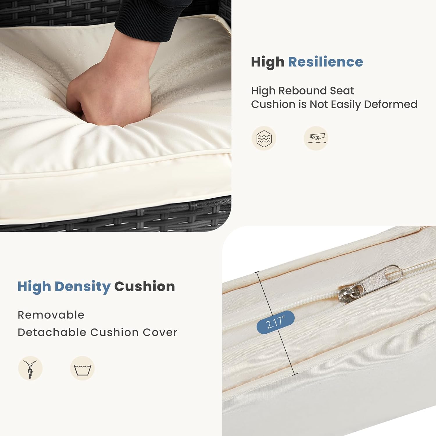 DUMOS Patio Furniture Set 4 Pieces, Outdoor Wicker Furniture with Coffee Table, Modern Rattan Patio Chairs Conversation Sets with Sofa for Garden, Terrace, Porch, Balconies, Lawns (Black and Beige) - Grand Goldman