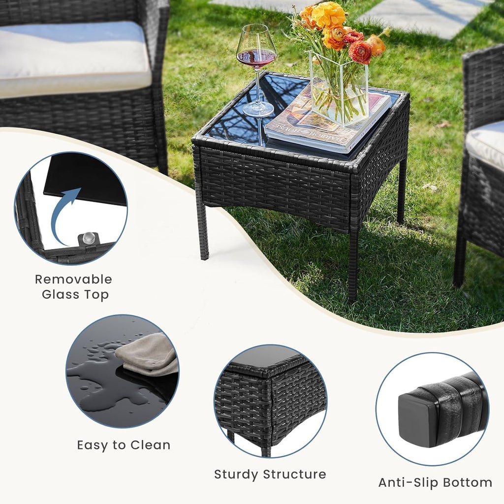 DUMOS Patio Furniture Set 4 Pieces, Outdoor Wicker Furniture with Coffee Table, Modern Rattan Patio Chairs Conversation Sets with Sofa for Garden, Terrace, Porch, Balconies, Lawns (Black and Beige) - Grand Goldman