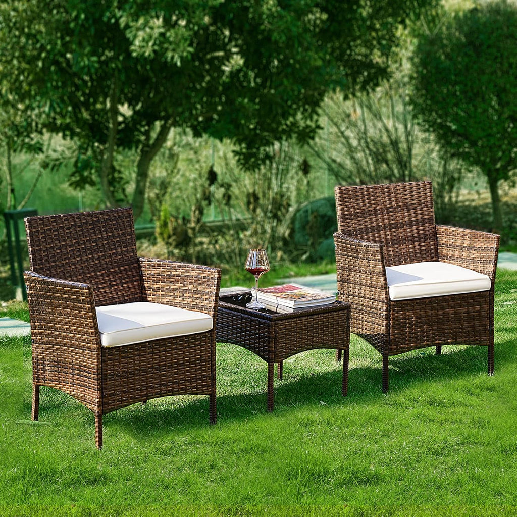 DUMOS Patio Furniture Set 4 Pieces, Outdoor Wicker Furniture with Coffee Table, Modern Rattan Patio Chairs Conversation Sets with Sofa for Garden, Terrace, Porch, Balconies, Lawns (Black and Beige) - Grand Goldman