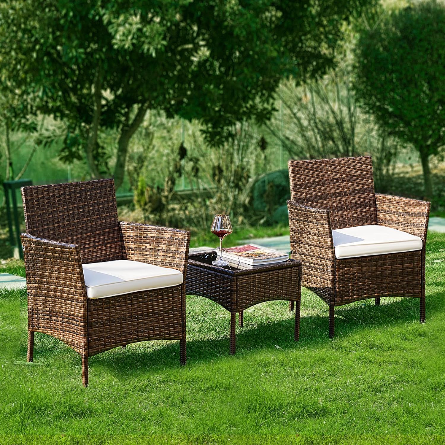 DUMOS Patio Furniture Set 4 Pieces, Outdoor Wicker Furniture with Coffee Table, Modern Rattan Patio Chairs Conversation Sets with Sofa for Garden, Terrace, Porch, Balconies, Lawns (Black and Beige) - Grand Goldman