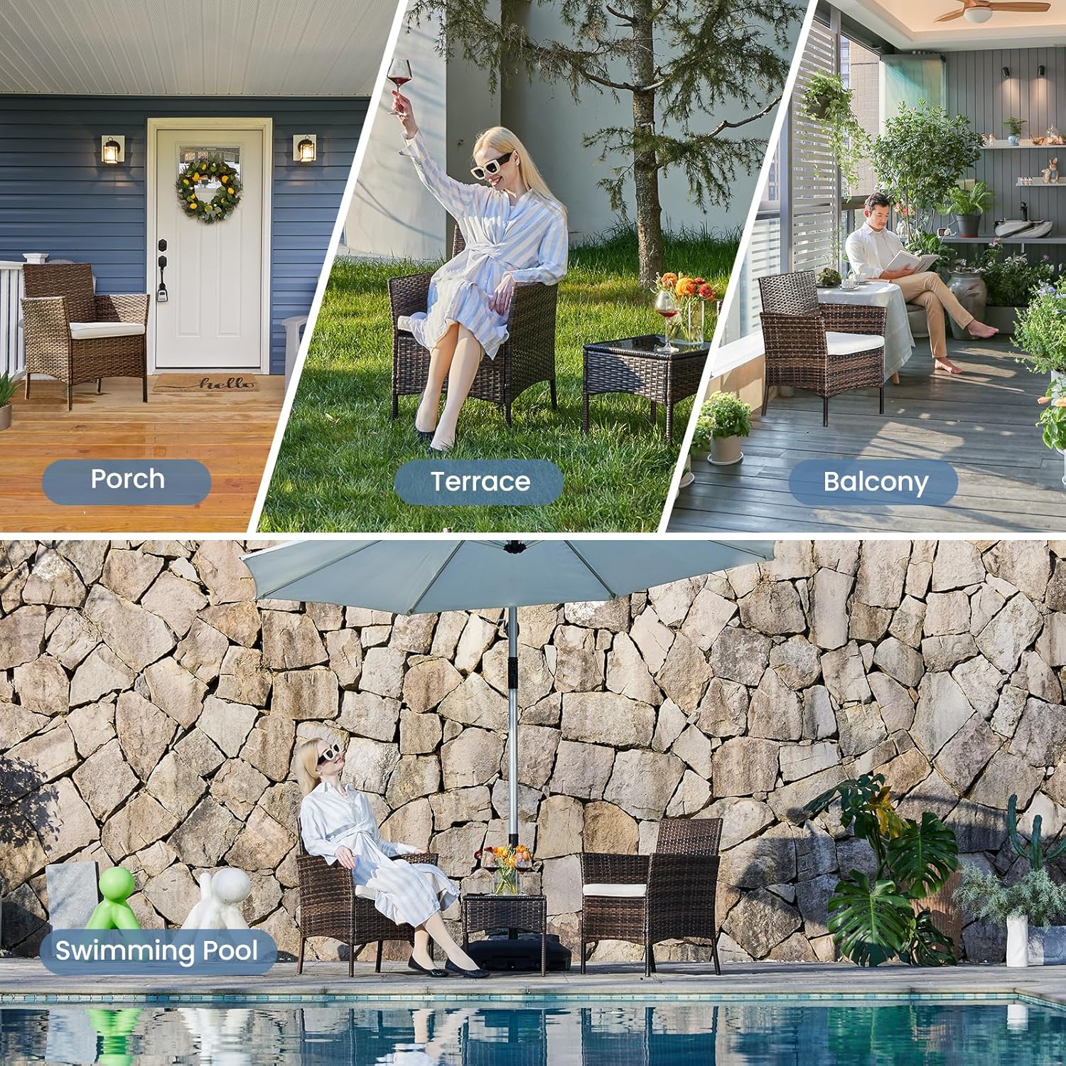 DUMOS Patio Furniture Set 4 Pieces, Outdoor Wicker Furniture with Coffee Table, Modern Rattan Patio Chairs Conversation Sets with Sofa for Garden, Terrace, Porch, Balconies, Lawns (Black and Beige) - Grand Goldman