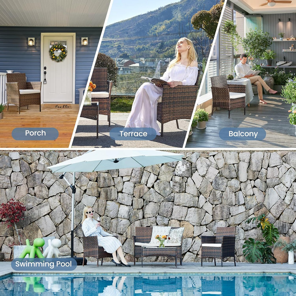 DUMOS Patio Furniture Set 4 Pieces, Outdoor Wicker Furniture with Coffee Table, Modern Rattan Patio Chairs Conversation Sets with Sofa for Garden, Terrace, Porch, Balconies, Lawns (Black and Beige) - Grand Goldman