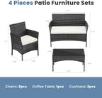 DUMOS Patio Furniture Set 4 Pieces, Outdoor Wicker Furniture with Coffee Table, Modern Rattan Patio Chairs Conversation Sets with Sofa for Garden, Terrace, Porch, Balconies, Lawns (Black and Beige) - Grand Goldman