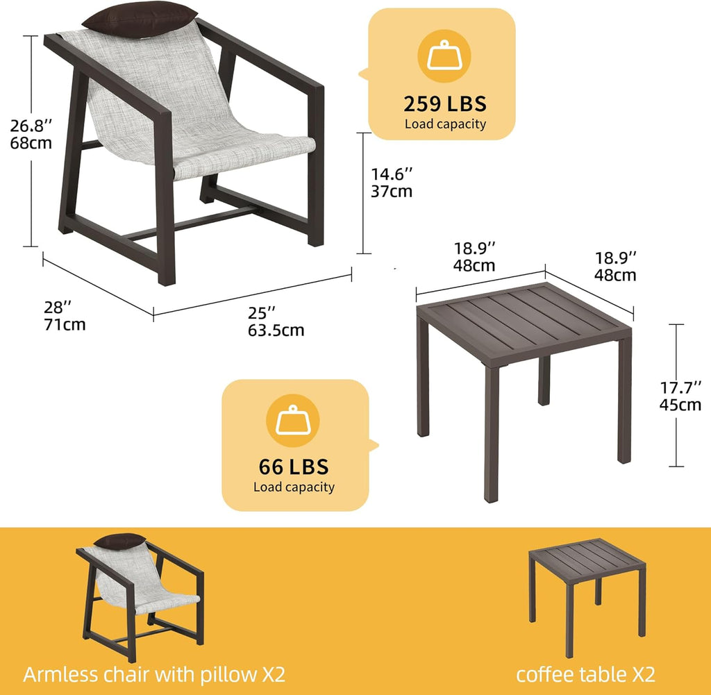 DWVO 3 Pieces Patio Conversation Bistro Set, Textile Patio Furniture Set with Side Table & Headrest Pillows, Outdoor Sectional Sofa for Patio, Balcony, Backyard, Garden, Poolside - Grand Goldman