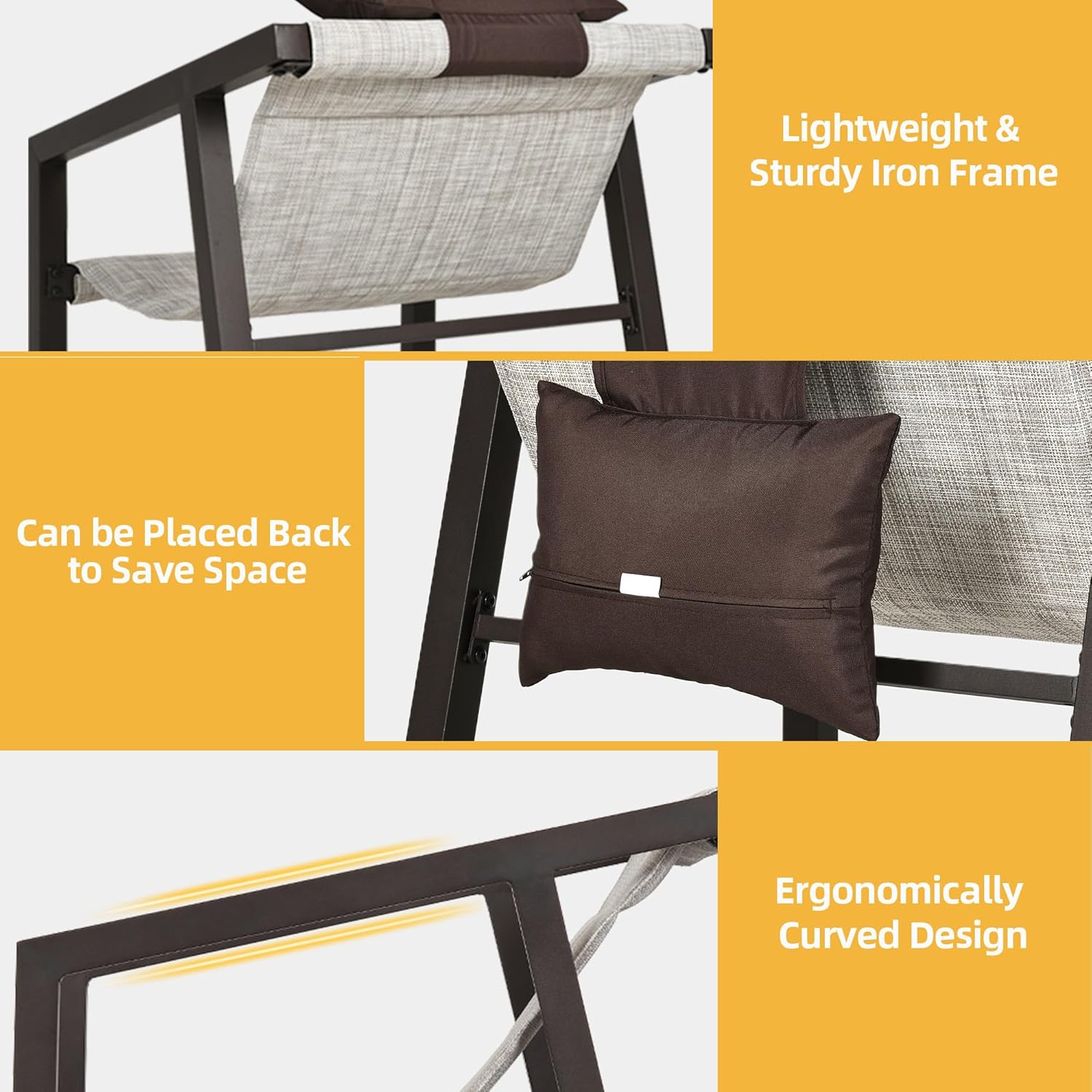 DWVO 3 Pieces Patio Conversation Bistro Set, Textile Patio Furniture Set with Side Table & Headrest Pillows, Outdoor Sectional Sofa for Patio, Balcony, Backyard, Garden, Poolside - Grand Goldman