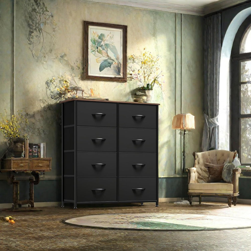 DWVO 5 Dresser for Bedroom, Fabric Dresser with 5 Drawers, Chest of Drawers for Closet, Black Dresser & Chest of Drawers - Grand Goldman