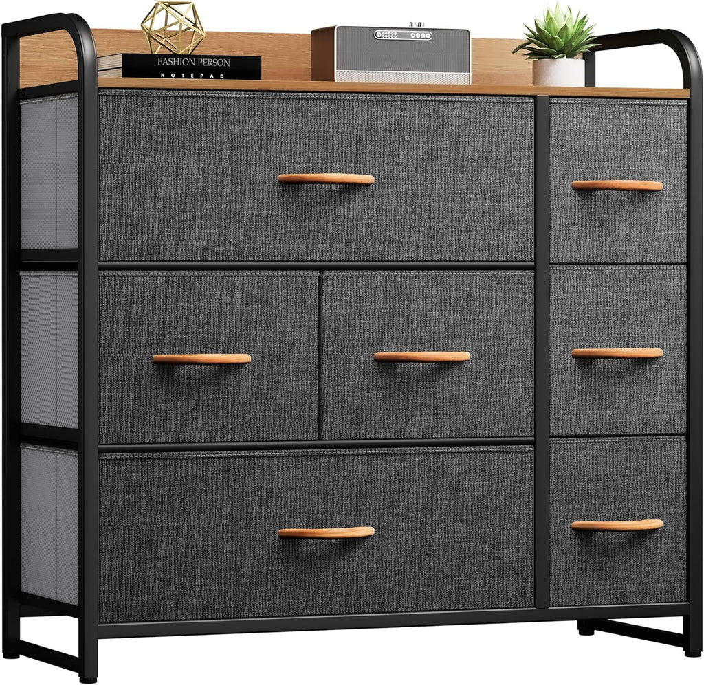 DWVO 5 Dresser for Bedroom, Fabric Dresser with 5 Drawers, Chest of Drawers for Closet, Black Dresser & Chest of Drawers - Grand Goldman
