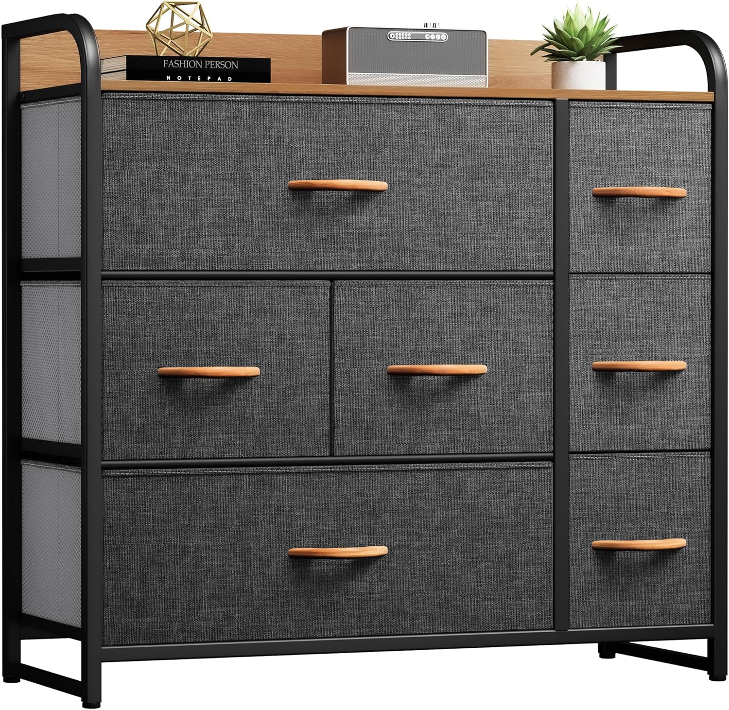 DWVO 5 Dresser for Bedroom, Fabric Dresser with 5 Drawers, Chest of Drawers for Closet, Black Dresser & Chest of Drawers - Grand Goldman