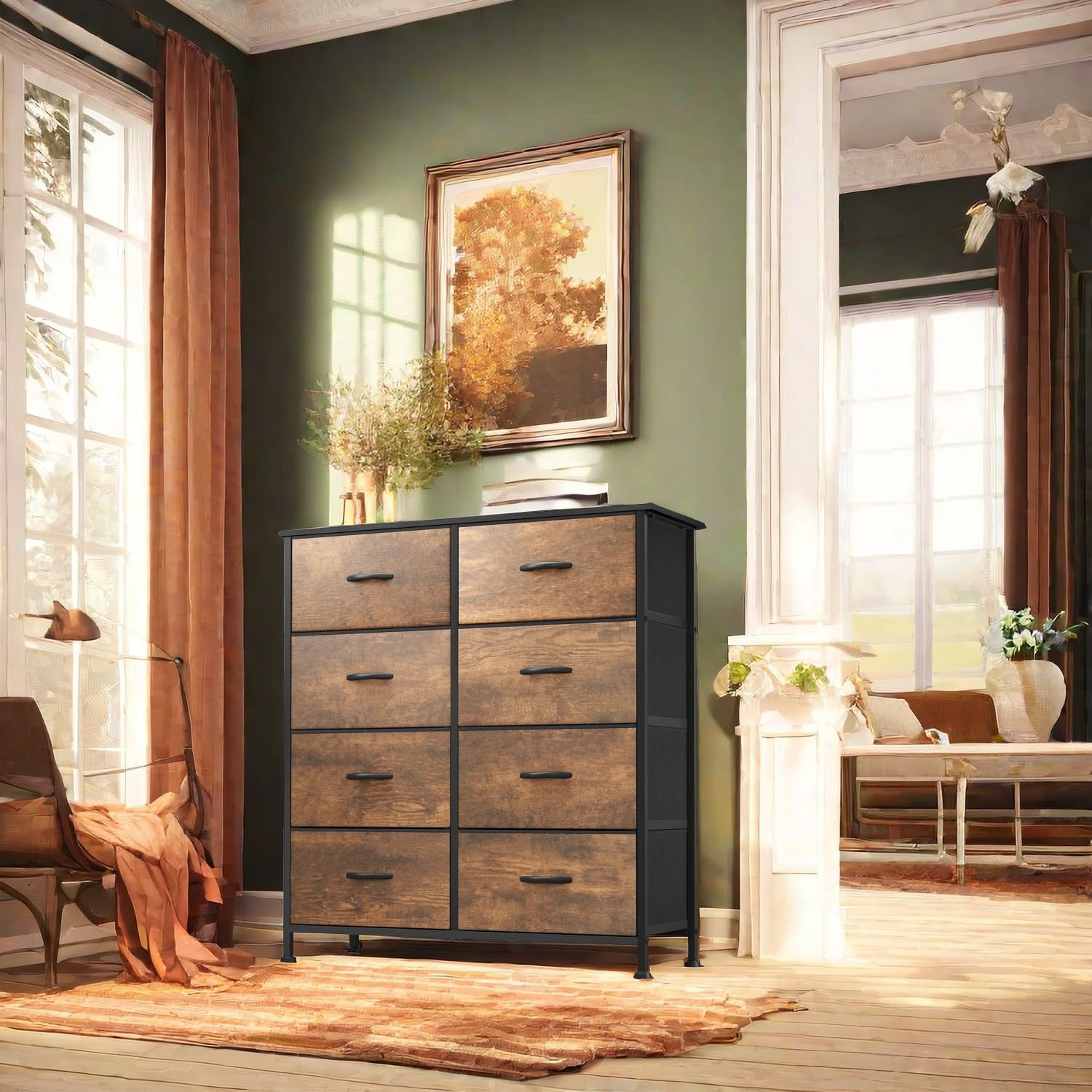 DWVO 5 Dresser for Bedroom, Fabric Dresser with 5 Drawers, Chest of Drawers for Closet, Black Dresser & Chest of Drawers - Grand Goldman