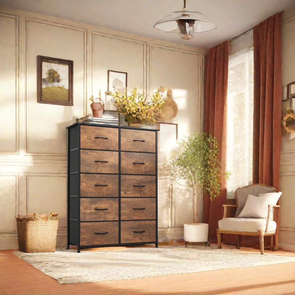 DWVO 5 Dresser for Bedroom, Fabric Dresser with 5 Drawers, Chest of Drawers for Closet, Black Dresser & Chest of Drawers - Grand Goldman
